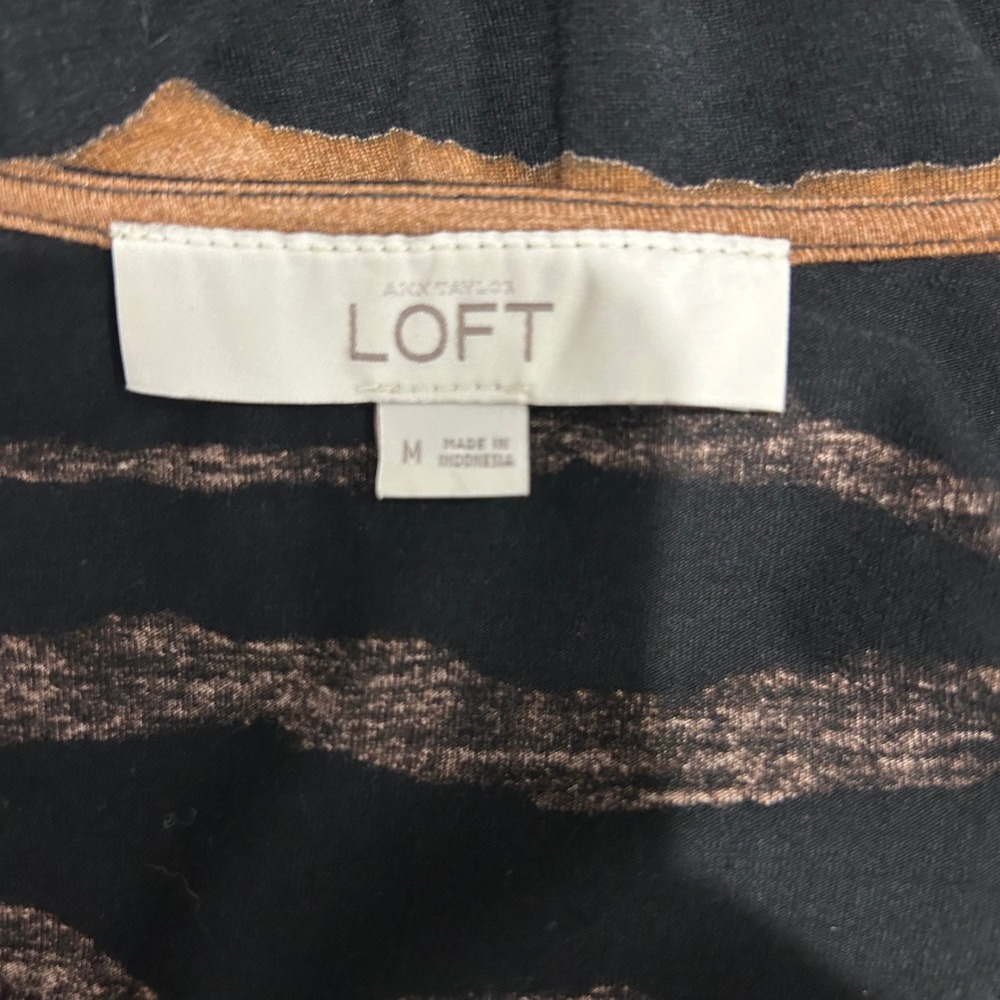Ann Taylor LOFT Womens Medium Black Bronze Tiger Stripe Jersey Knit Belted Dress - Picture 2 of 5